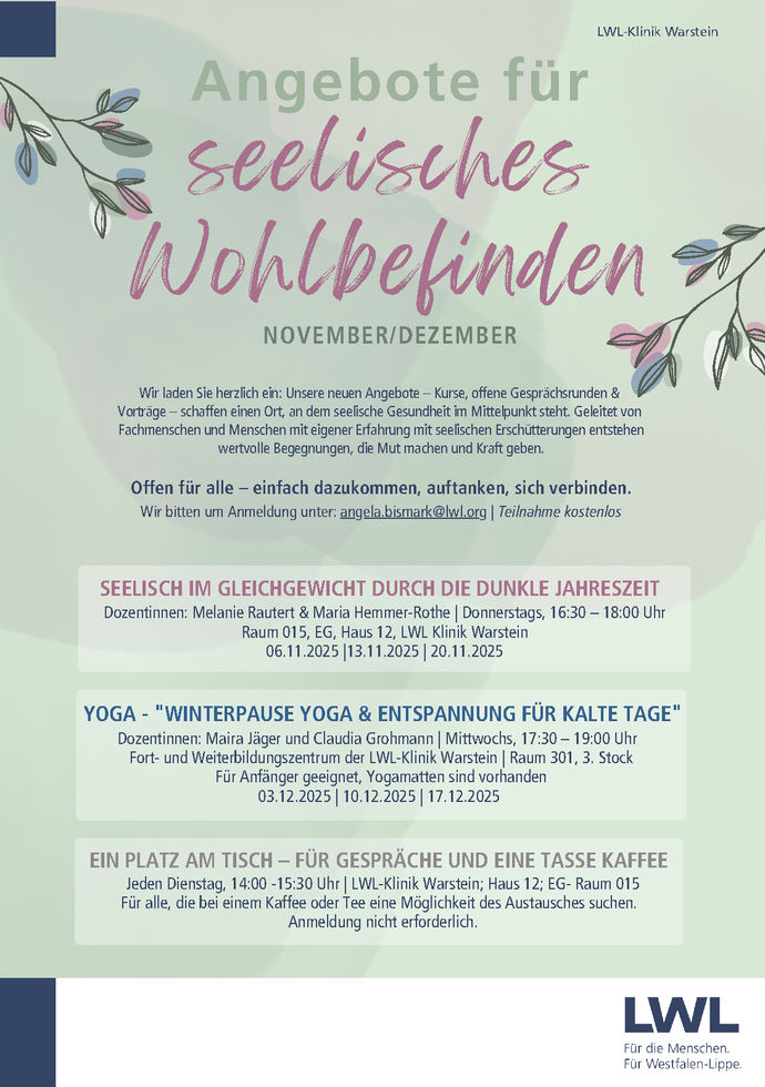 Angebote Seelisches Wohlbefinden November Dezember